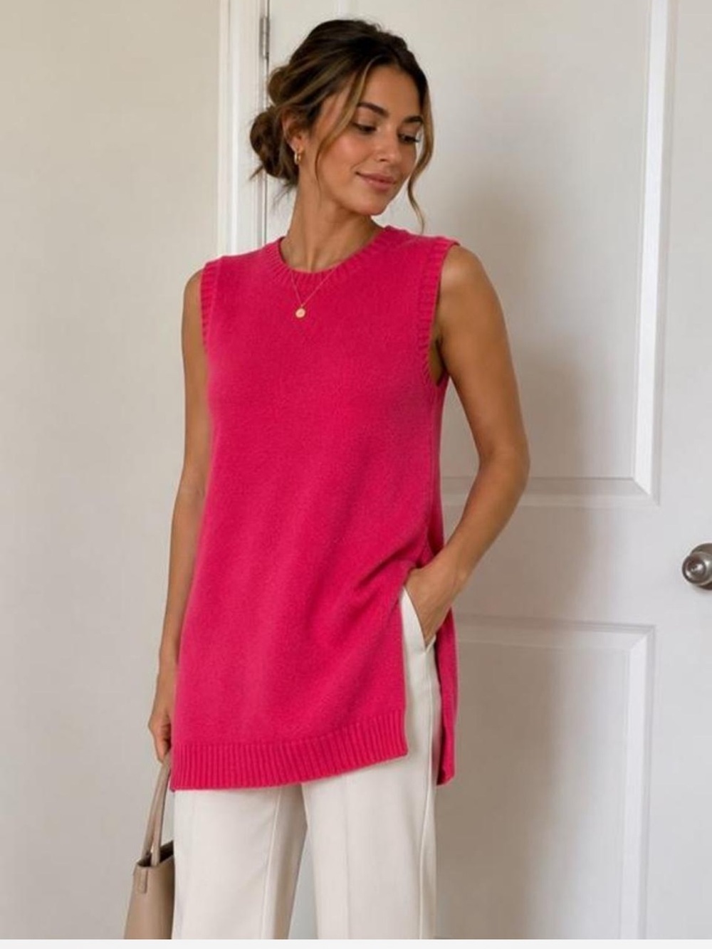 Sleeveless Fuchsia Knit Tunic Top - Brand: